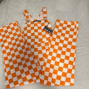 Small Game Bibs Orange/White Checkerboard Overalls